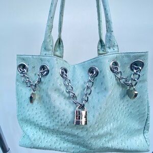 Y2K Powder Blue Ostrich Embossed Handbag
